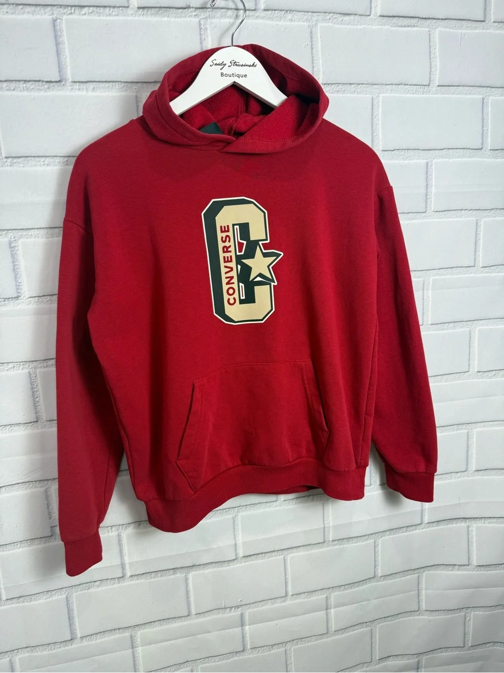 Converse Boys Red Graphic Hoodie Sweatshirt Size L (12-13 Yrs) Cozy Fleece